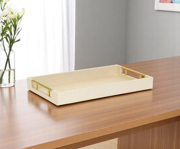 16" Champagne And Gold Geometric Print Handmade Serving Tray With Handles - Kitchen & Dining