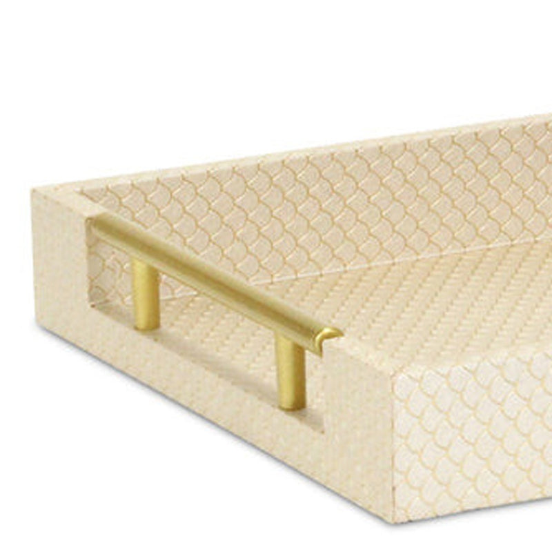 16" Champagne And Gold Geometric Print Handmade Serving Tray With Handles - Kitchen & Dining