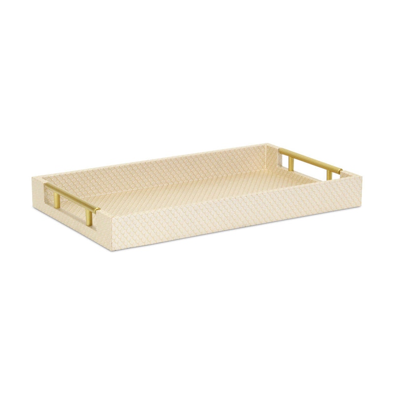 16" Champagne And Gold Geometric Print Handmade Serving Tray With Handles - Kitchen & Dining
