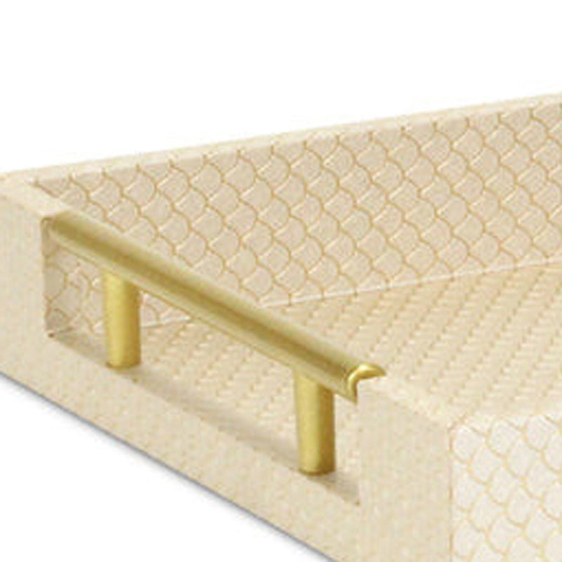 16" Champagne And Gold Geometric Print Handmade Serving Tray With Handles - Kitchen & Dining