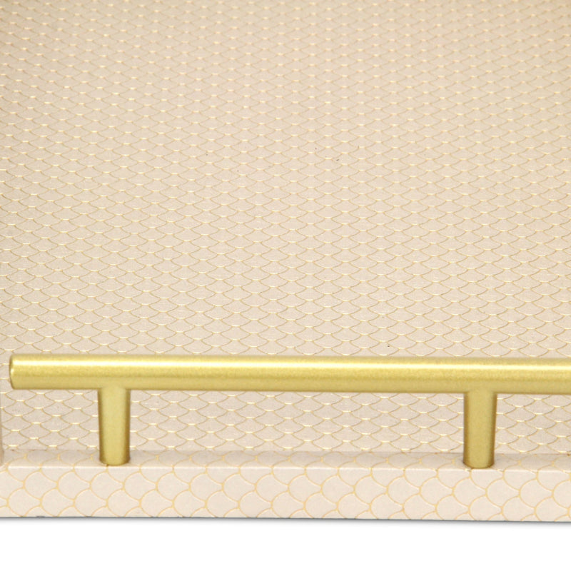16" Champagne And Gold Geometric Print Handmade Serving Tray With Handles - Kitchen & Dining