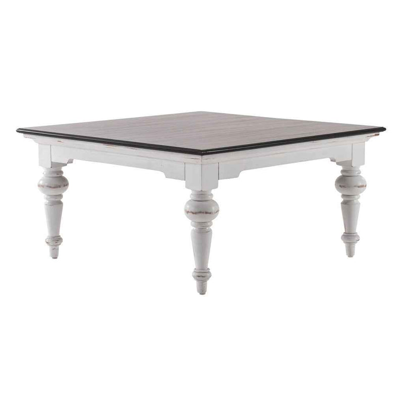 39" Brown and White Wood Square Distressed Coffee Table