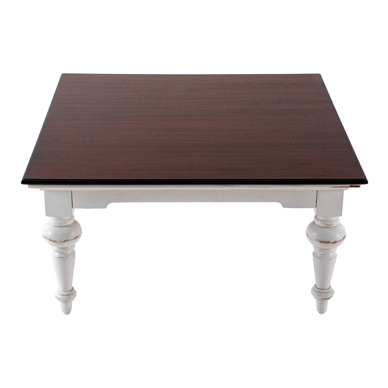 39" Brown and White Wood Square Distressed Coffee Table