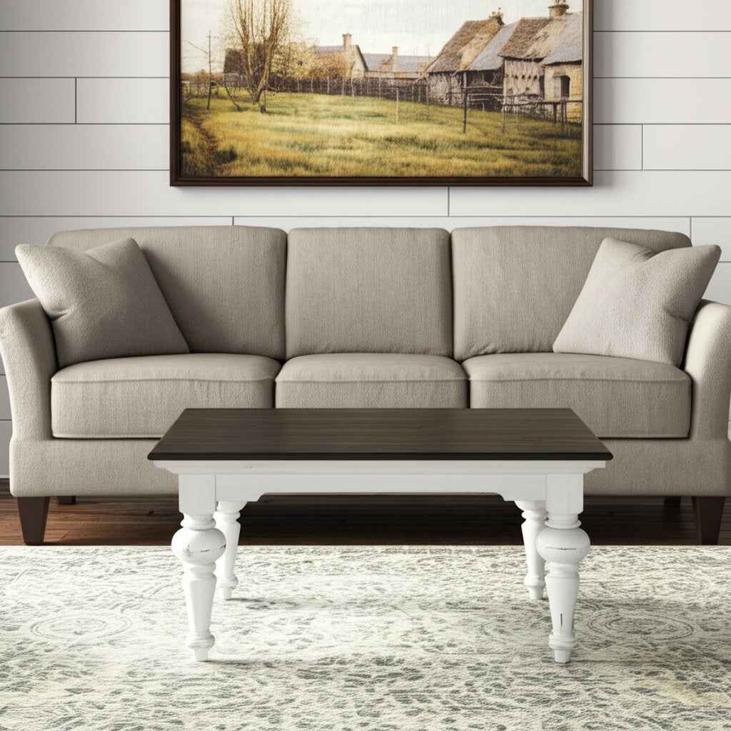 39" Brown and White Wood Square Distressed Coffee Table