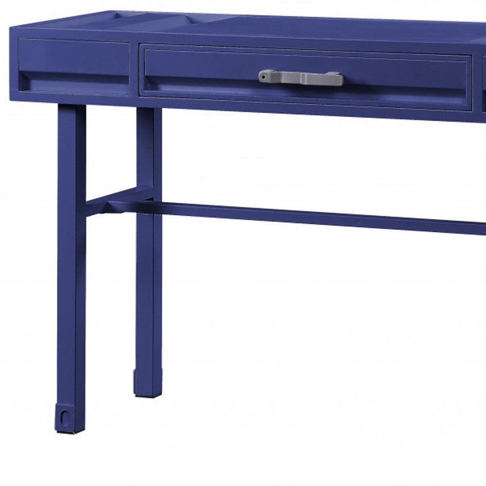 47" Blue Iron And Wood Vanity Table - Living Room