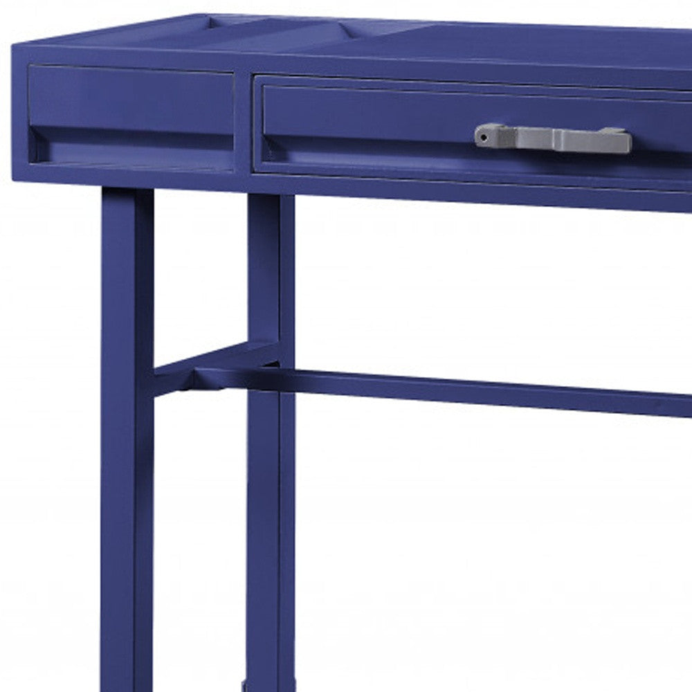 47" Blue Iron And Wood Vanity Table - Living Room