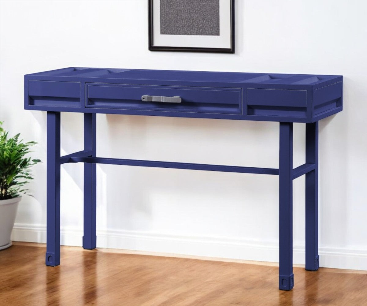 47" Blue Iron And Wood Vanity Table - Living Room