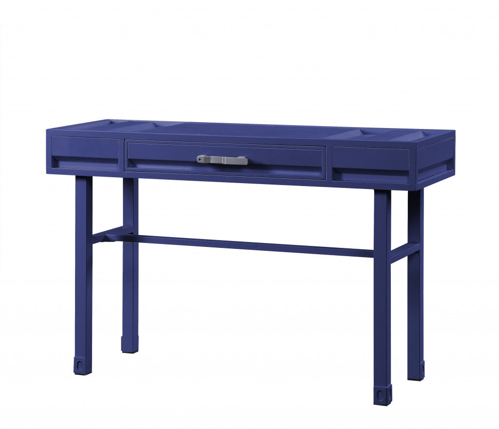 47" Blue Iron And Wood Vanity Table - Living Room