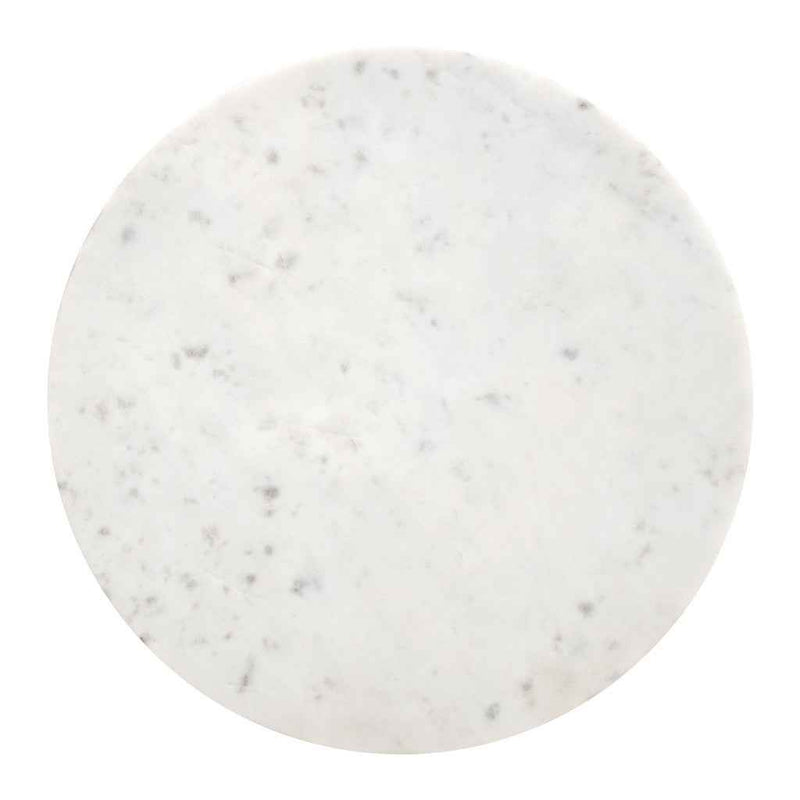 23" White and Natural Distressed Marble and Wood Round Drum End Table