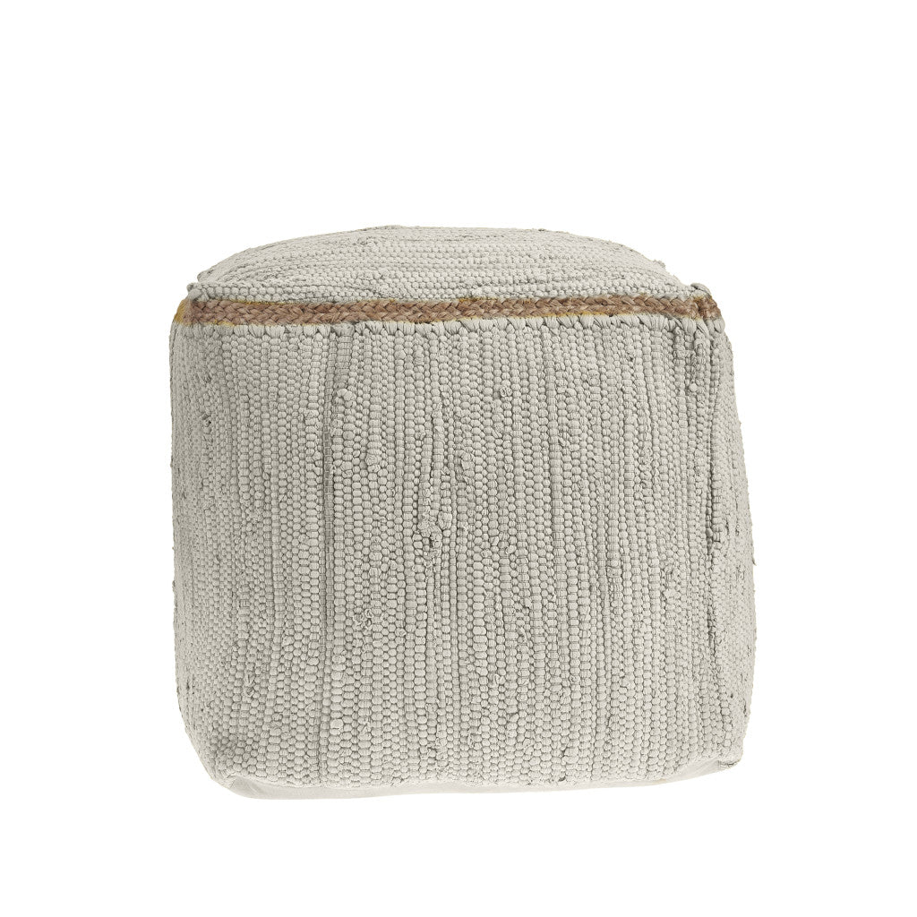 18" Gray and Natural Cotton And Jute Cube Pouf Ottoman - Living Room | blocked-out-of-stock, Living Room, sync-blocked