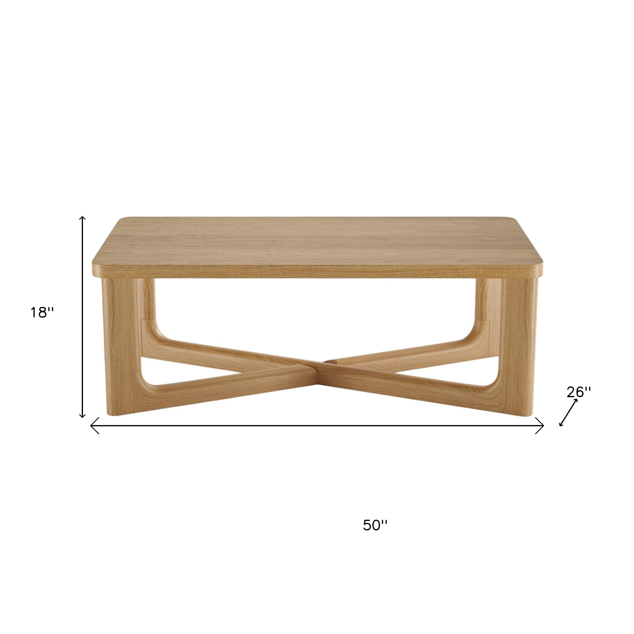 50" Natural Solid Wood Cross Legs Coffee Table - Living Room