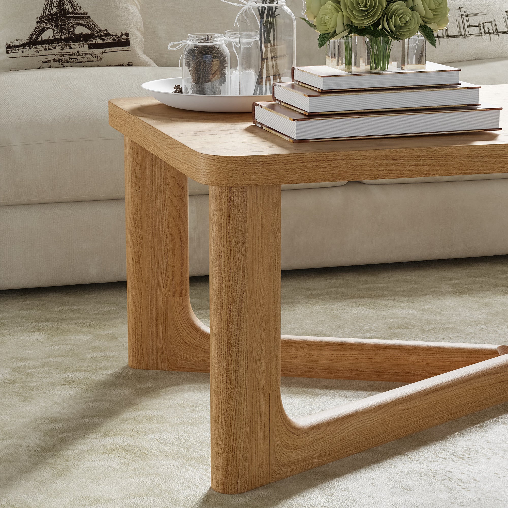 50" Natural Solid Wood Cross Legs Coffee Table - Living Room