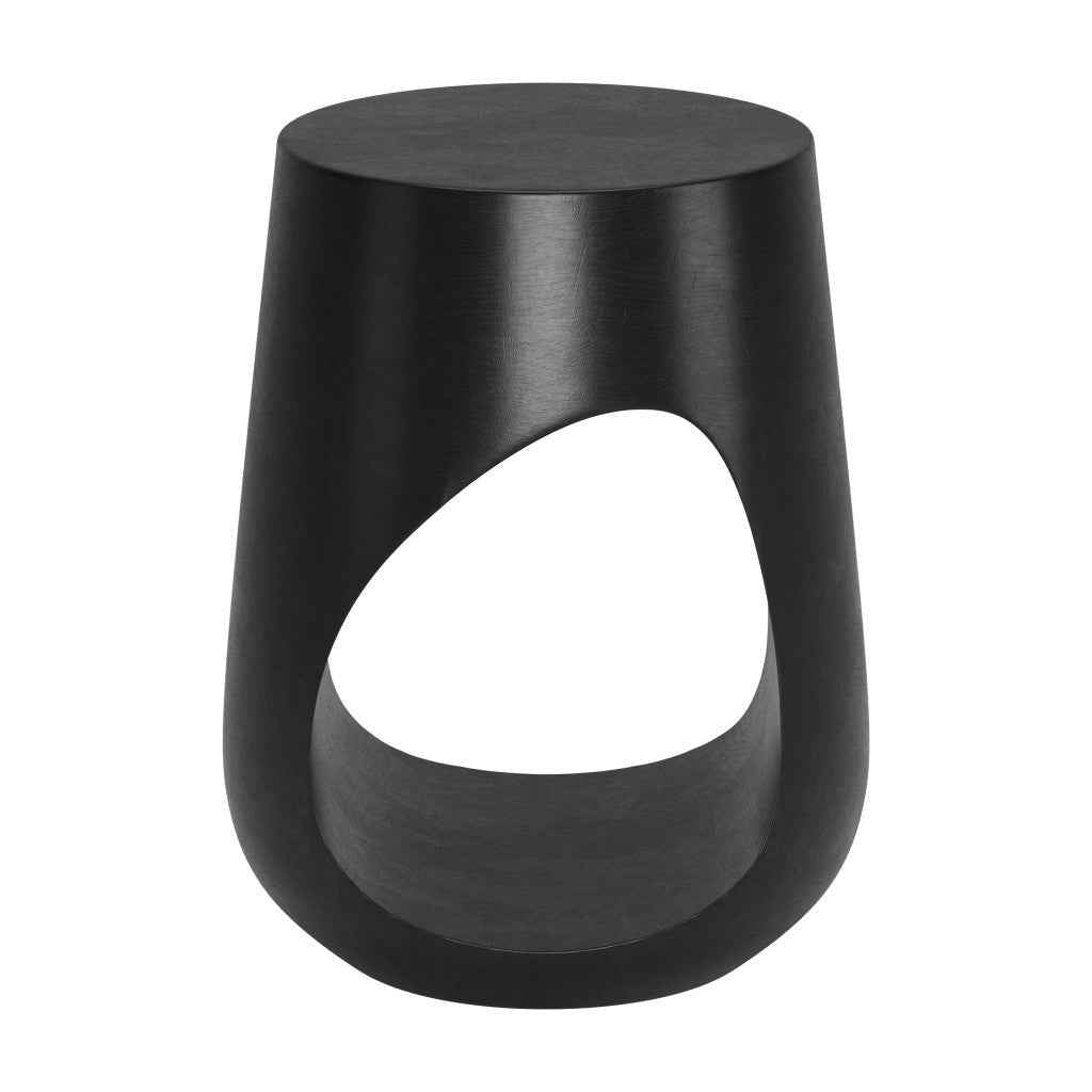 18" Black Solid Wood Round Mod Geo End Table