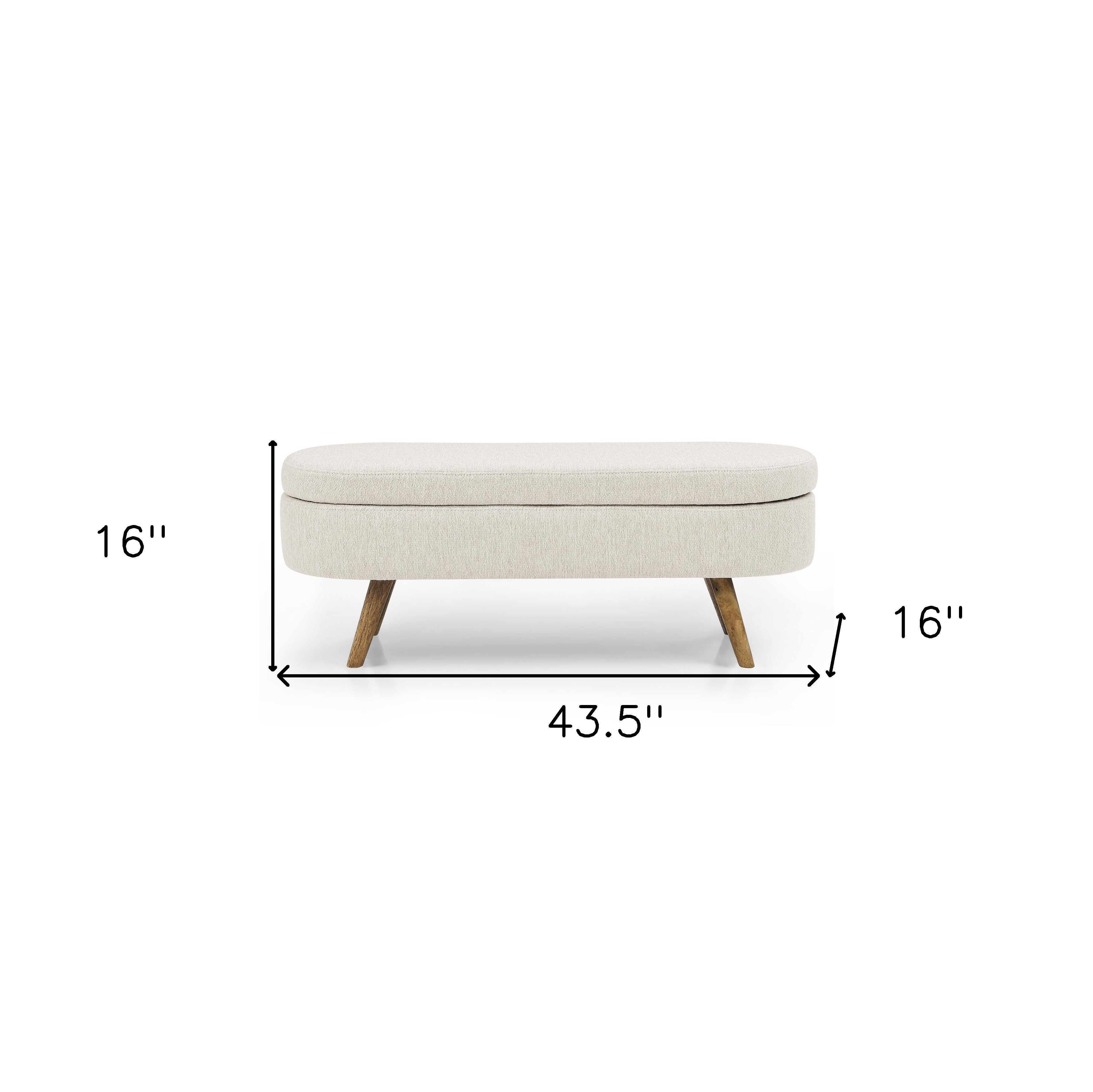 44" Beige and Brown Linen Upholstered Storage Bench with Flip Top