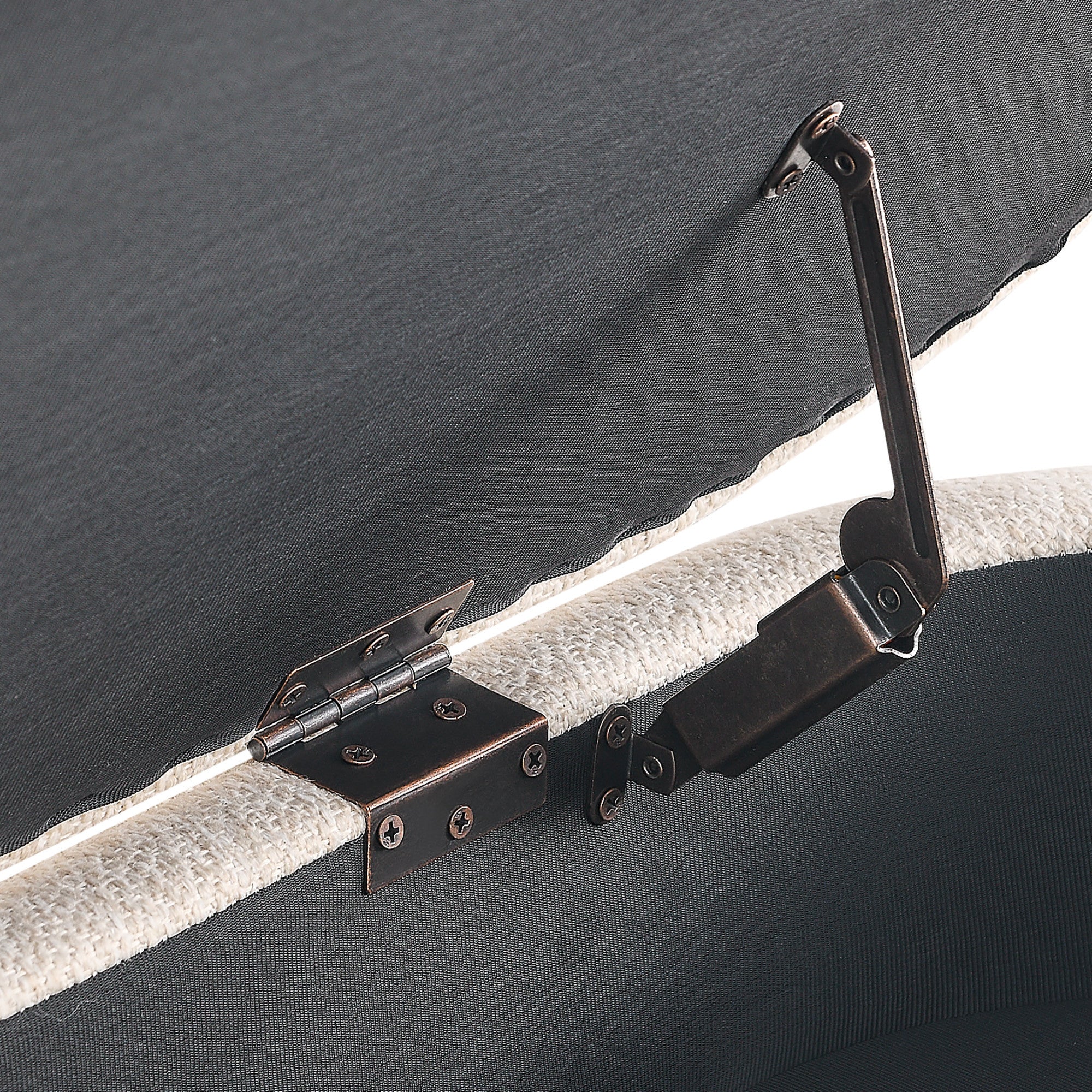 44" Beige and Brown Linen Upholstered Storage Bench with Flip Top