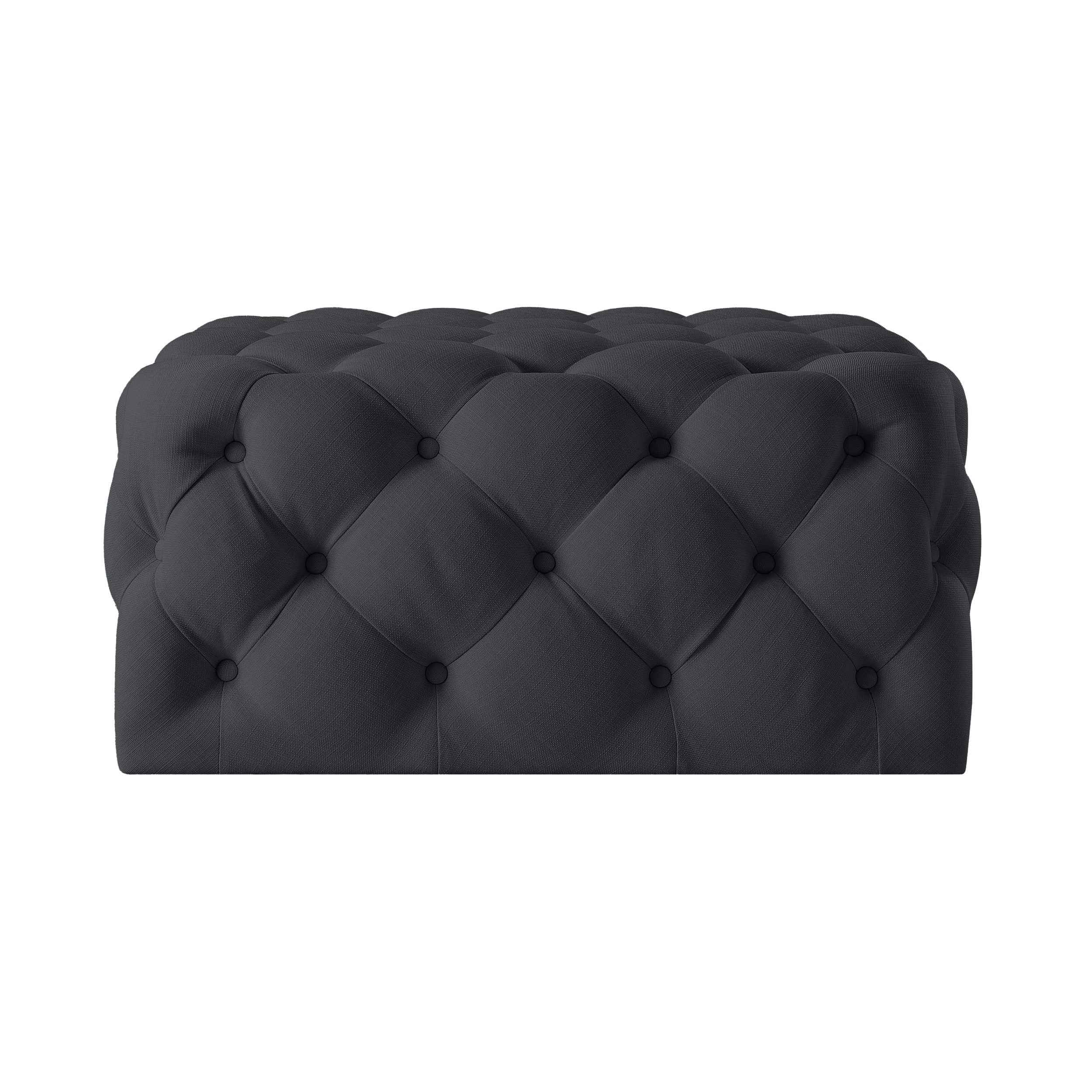 33" Black Velvet Rolling Tufted Cocktail Ottoman