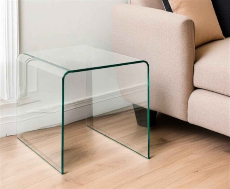 21" Clear Glass Rounded Edge End Table