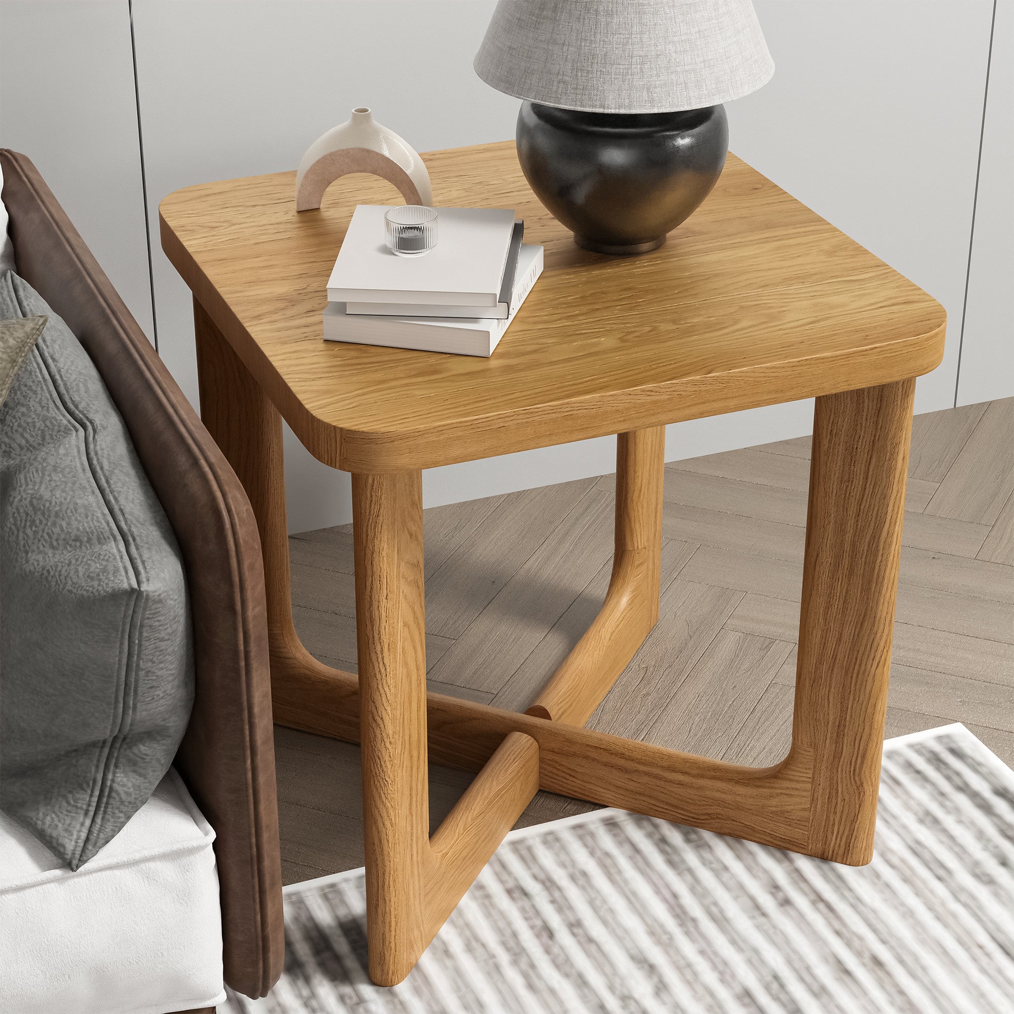 24" Natural Solid Wood Square Cross Legs End Table - Living Room