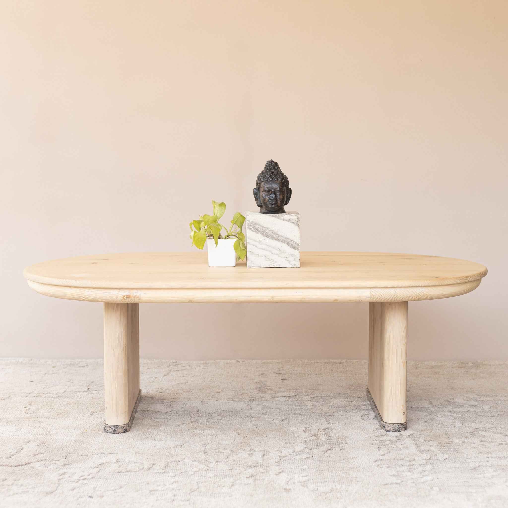 54" Natural Solid Wood Oval Solid Coffee Table