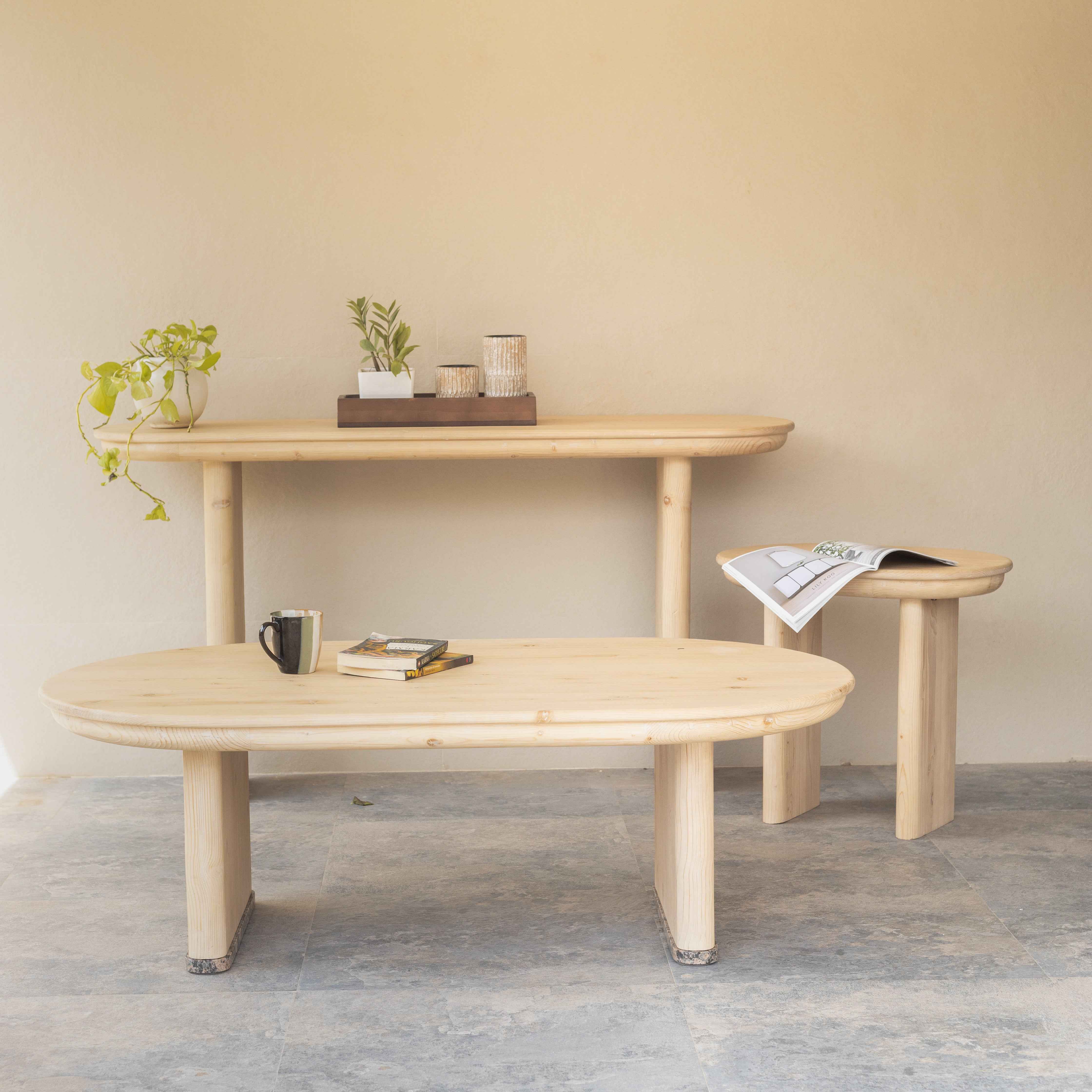 22" Natural Solid Wood Oval Sled End Table