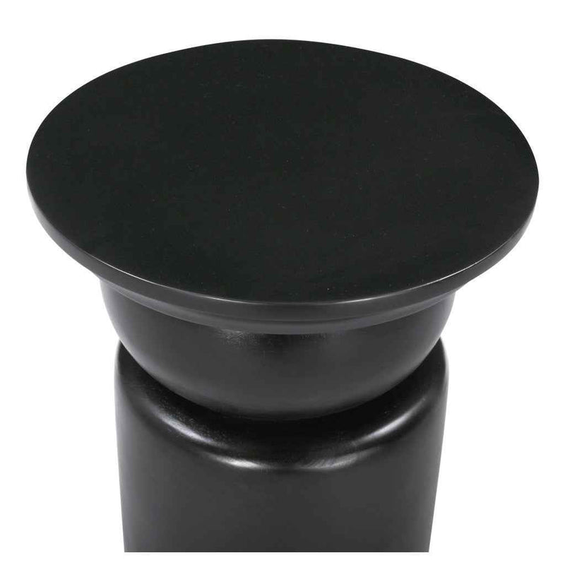 20" Black Solid Wood Round Drum End Table