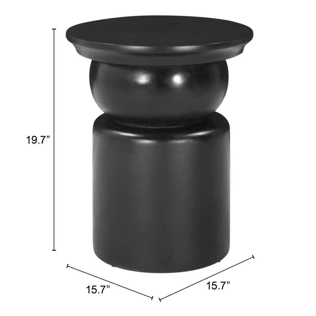 20" Black Solid Wood Round Drum End Table