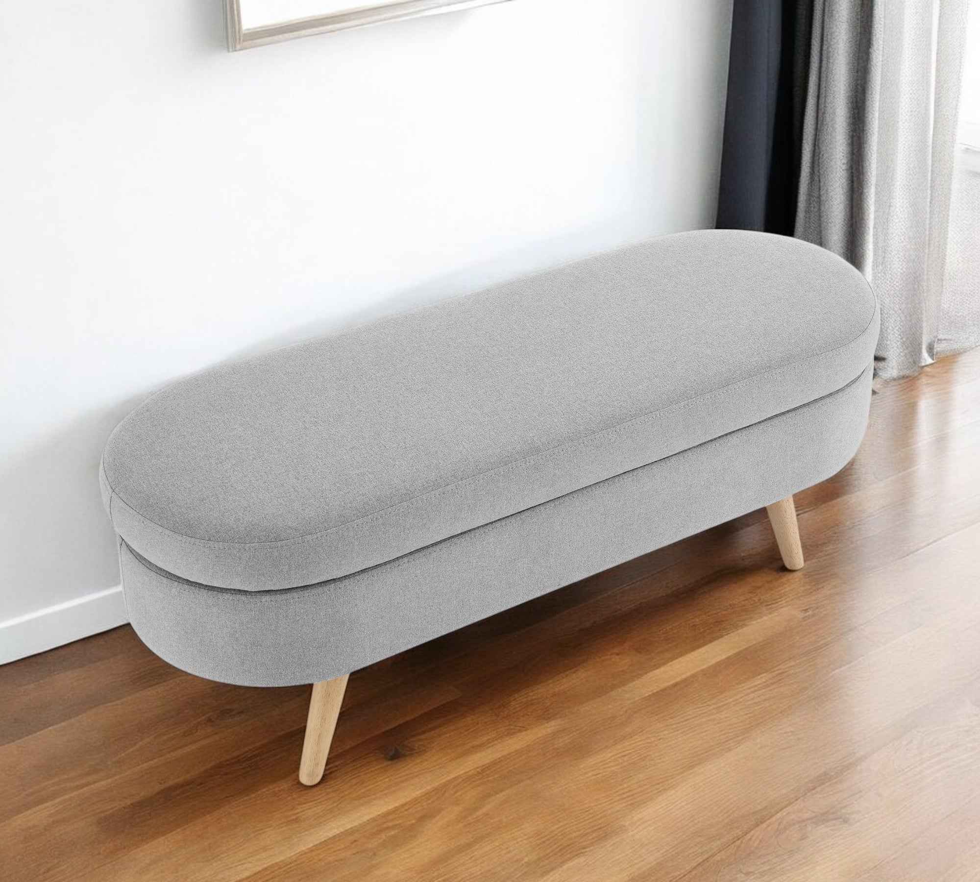 44" Gray and Brown Linen Upholstered Storage Bench with Flip Top