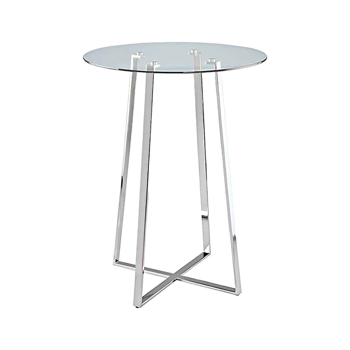32" Clear and Silver Rounded Glass and Iron Bar Table