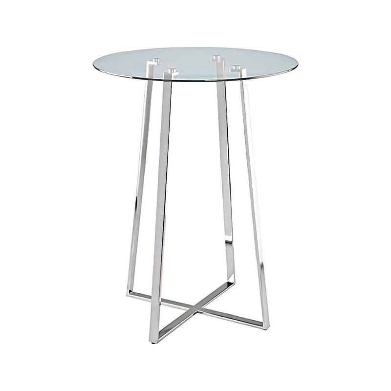32" Clear and Silver Rounded Glass and Iron Bar Table