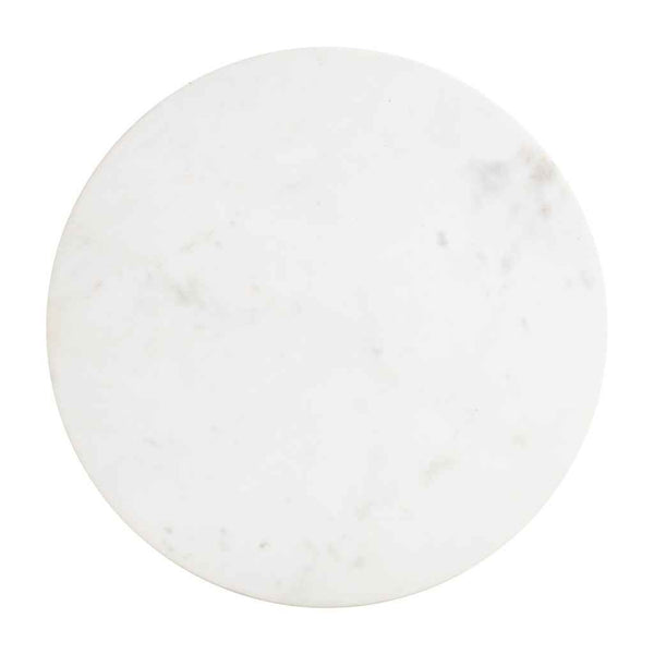 20" White and Natural Distressed Marble and Solid Wood Round Pedestal End Table