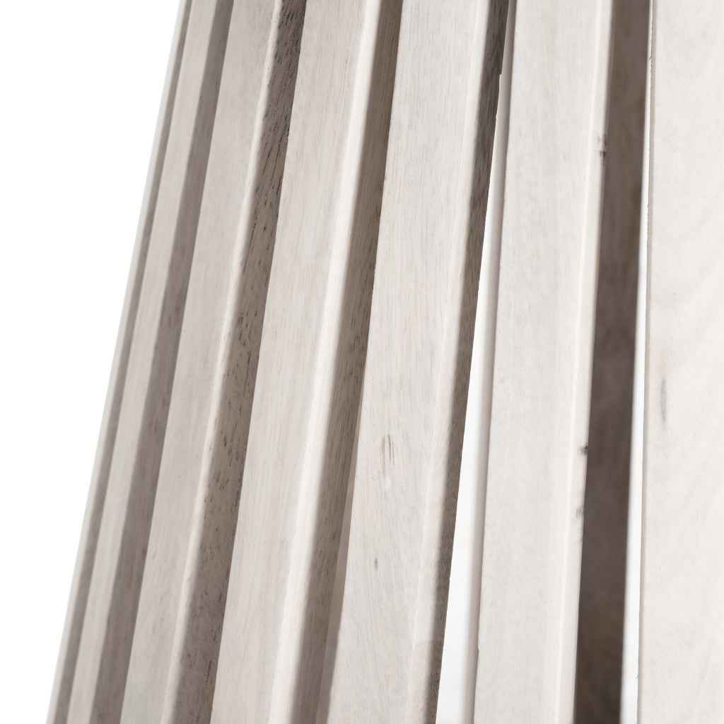 20" White and Natural Distressed Marble and Solid Wood Round Pedestal End Table