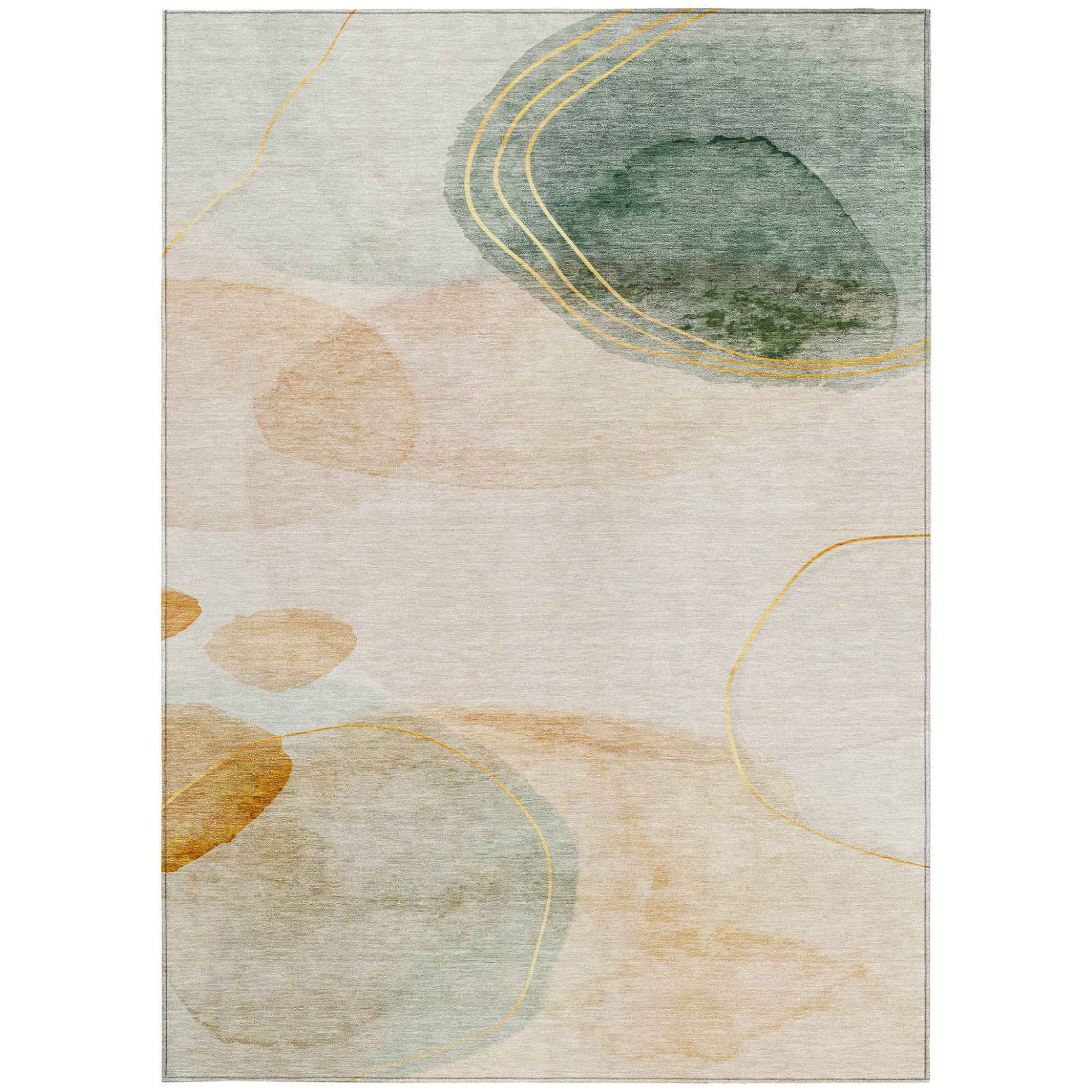 5' X 8' Beige And Green Abstract Washable Indoor Outdoor Area Rug