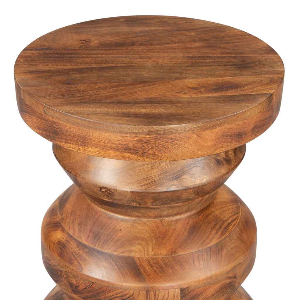 21" Brown Solid Wood Round Pedestal End Table