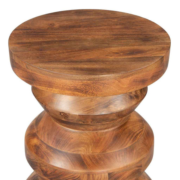 21" Brown Solid Wood Round Pedestal End Table
