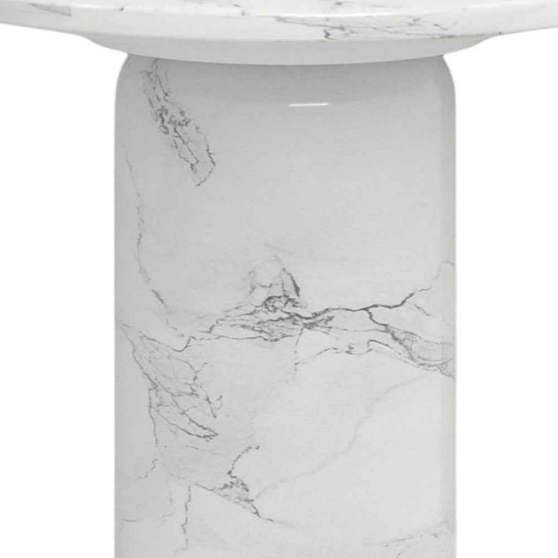 16" White Marble and Wood Round Pedestal End Table