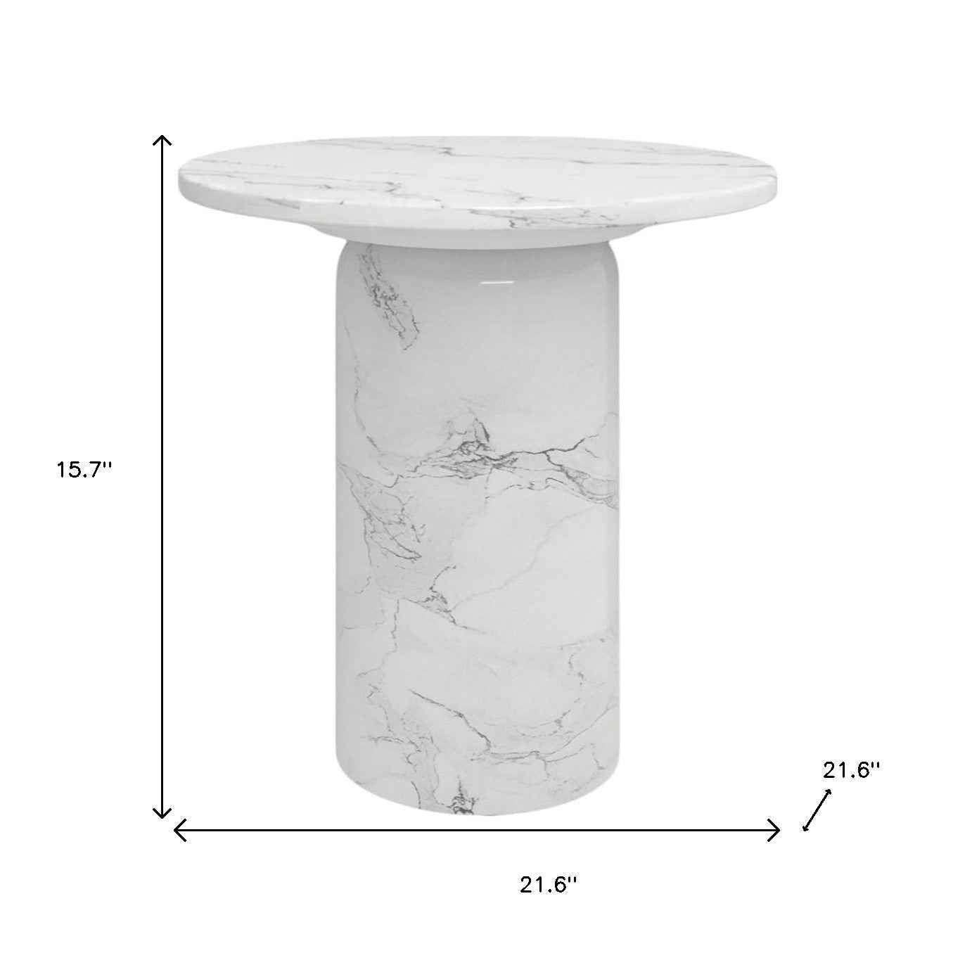 16" White Marble and Wood Round Pedestal End Table