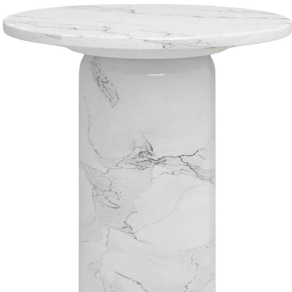 16" White Marble and Wood Round Pedestal End Table