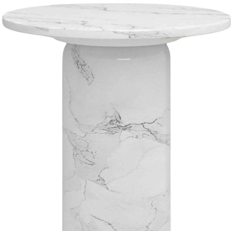16" White Marble and Wood Round Pedestal End Table