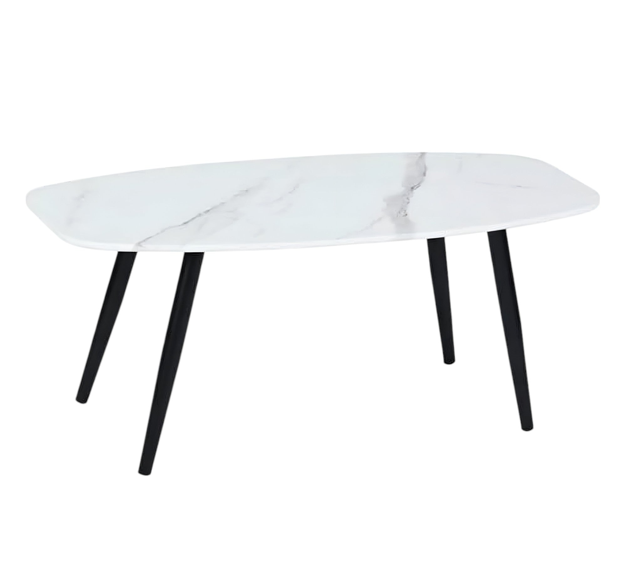 43" White and Black Faux Marble And Steel Coffee Table