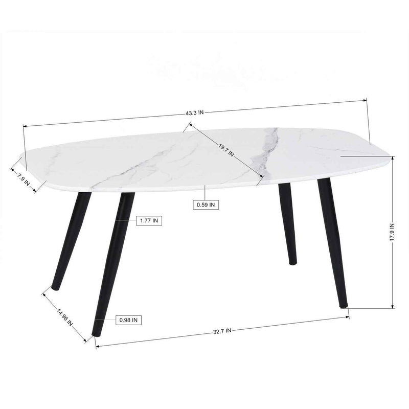 43" White and Black Faux Marble And Steel Coffee Table