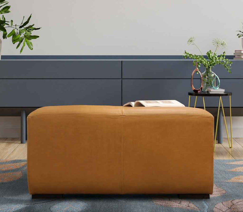 36" Orange Genuine Leather And Solid Wood Square Cocktail Table