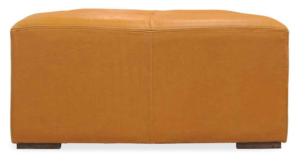 36" Orange Genuine Leather And Solid Wood Square Cocktail Table