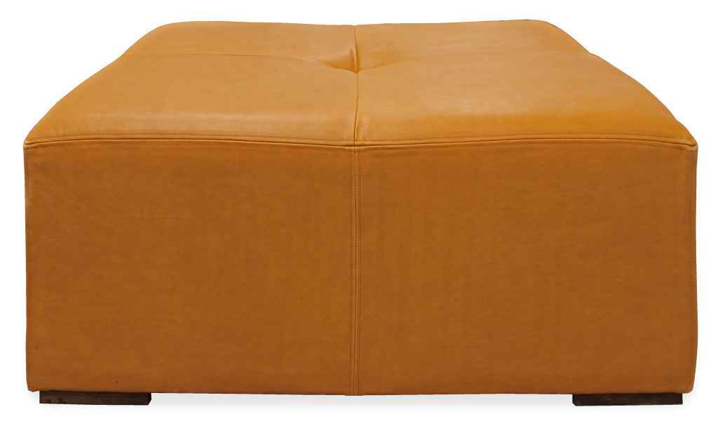 36" Orange Genuine Leather And Solid Wood Square Cocktail Table