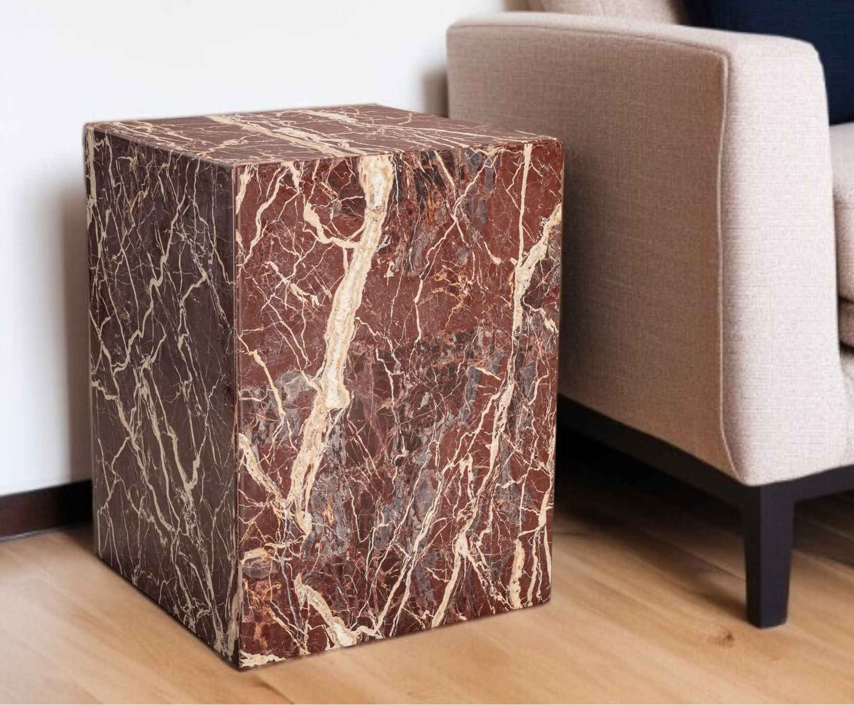 20" Red Marble Square Block End Table