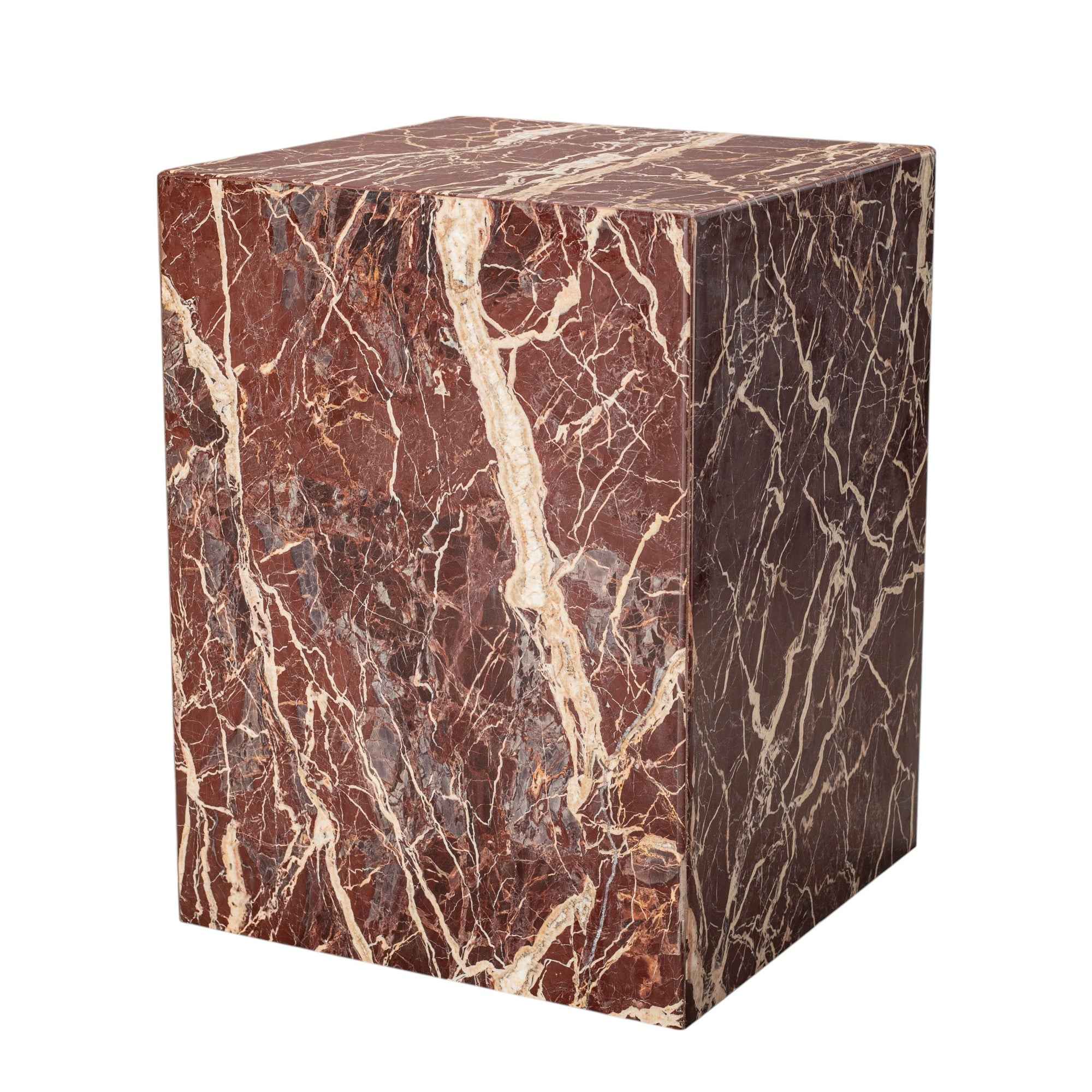 20" Red Marble Square Block End Table