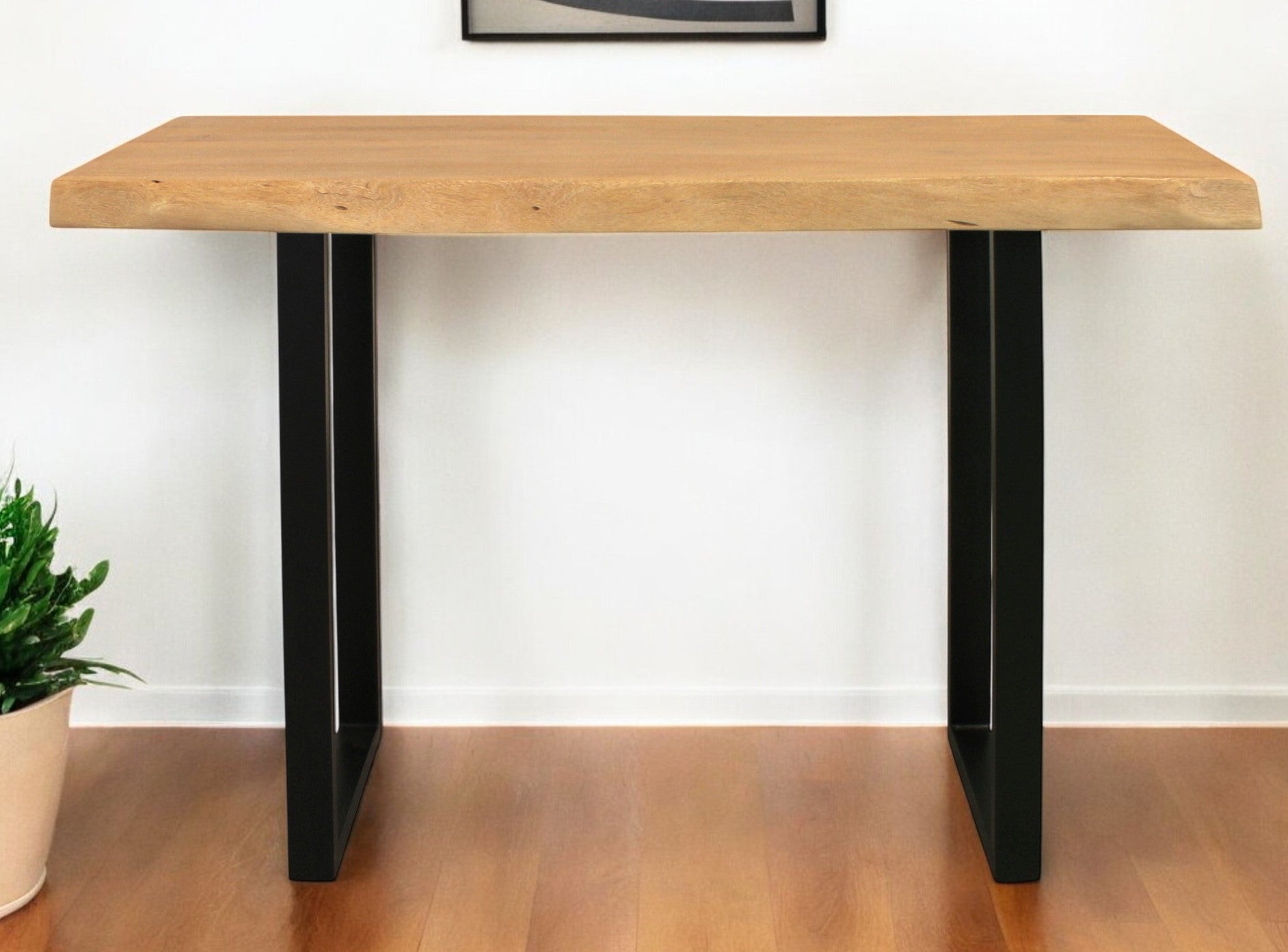 47" Natural and Black Solid Wood and Metal Live Edge Console Table - Living Room