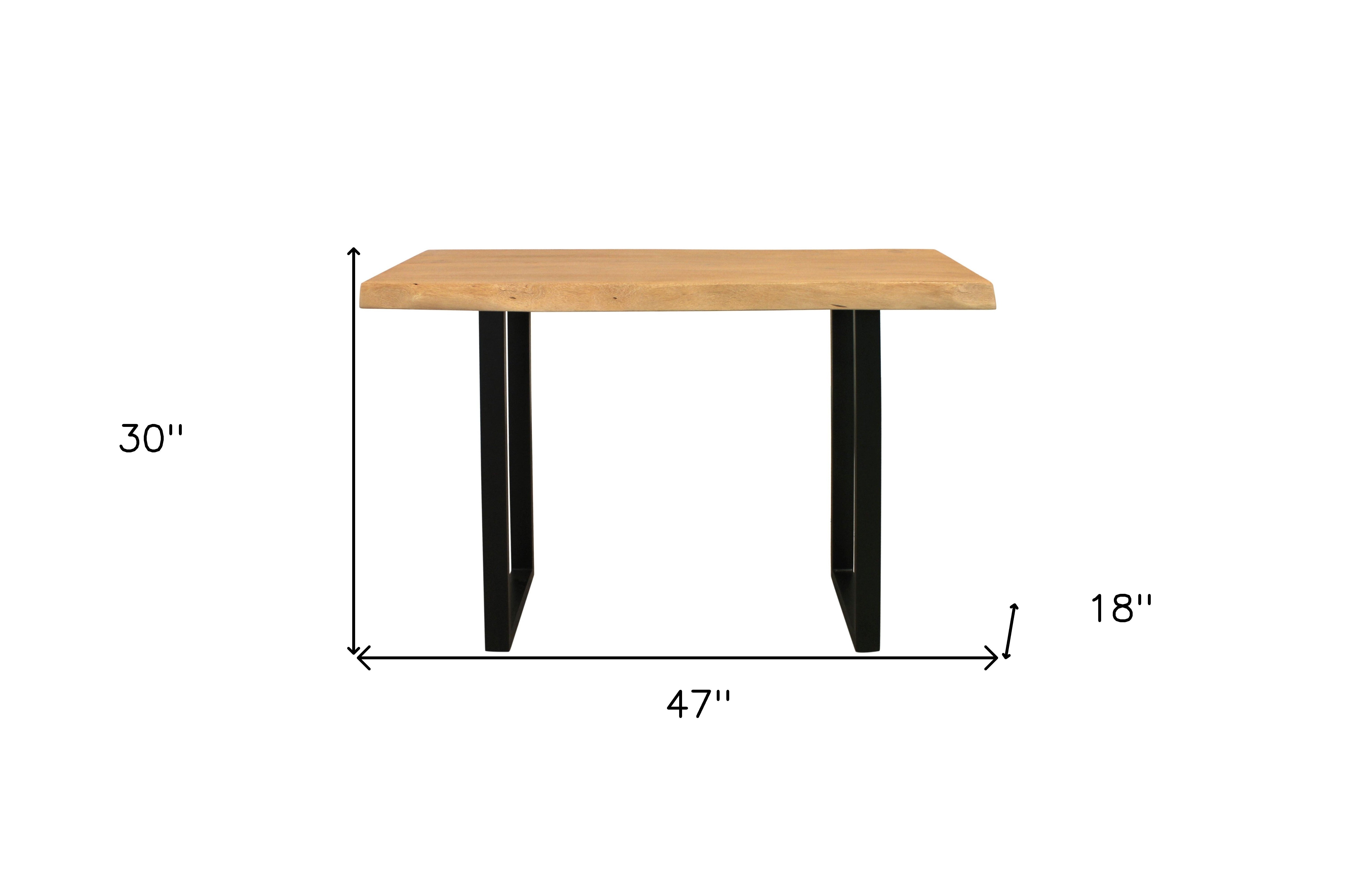 47" Natural and Black Solid Wood and Metal Live Edge Console Table - Living Room