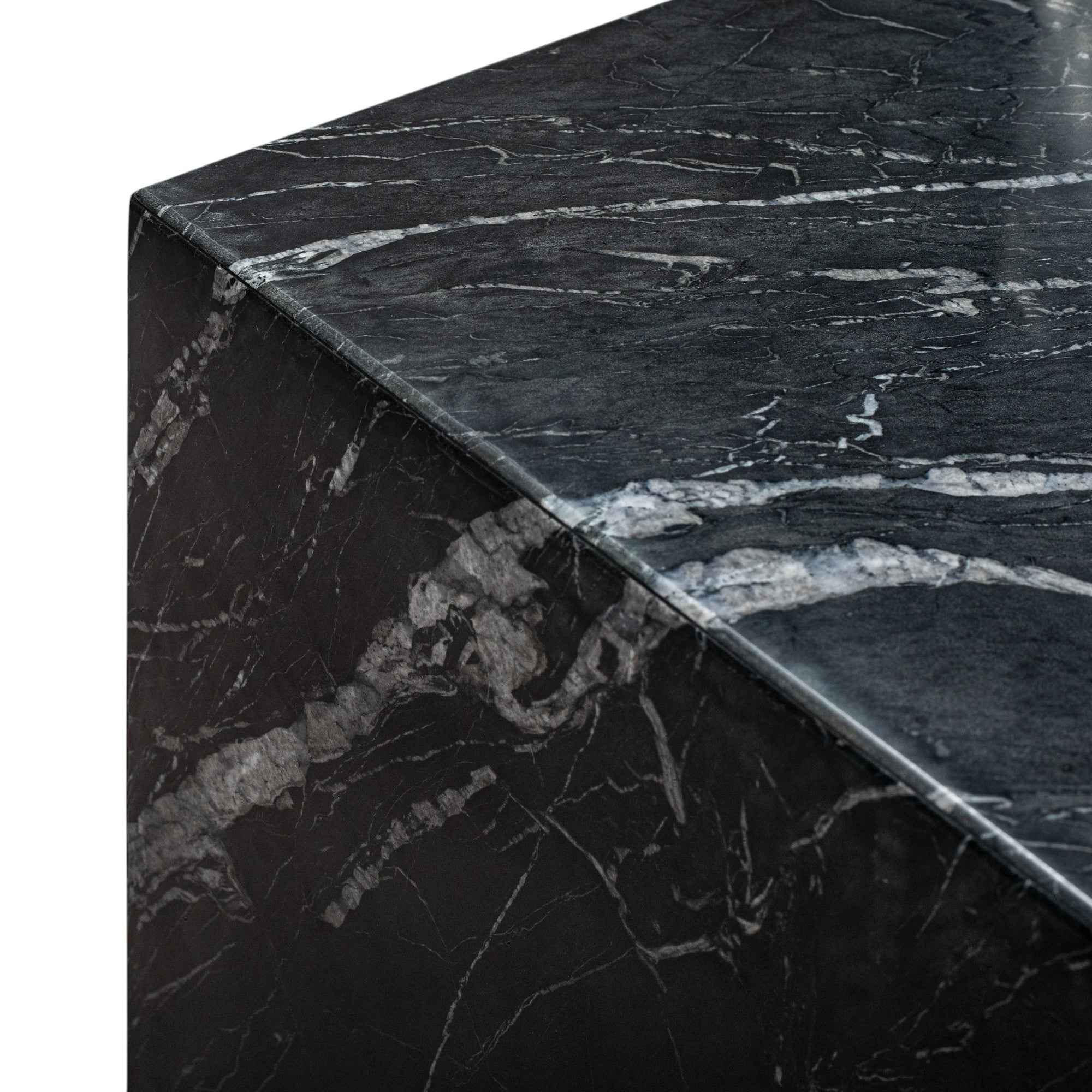 20" Black Marble Square Block End Table