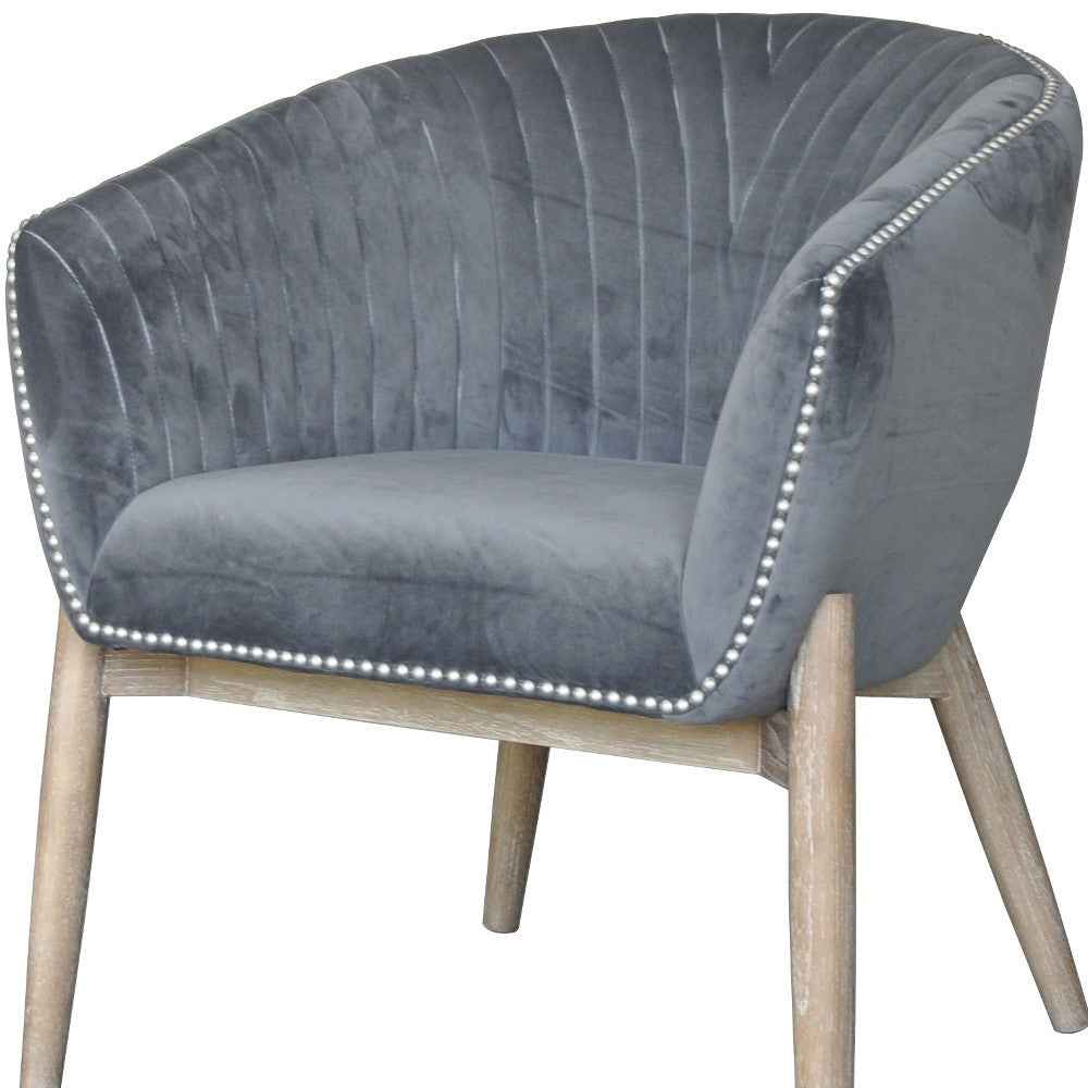 28" Gray And Brown Velvet Arm Chair