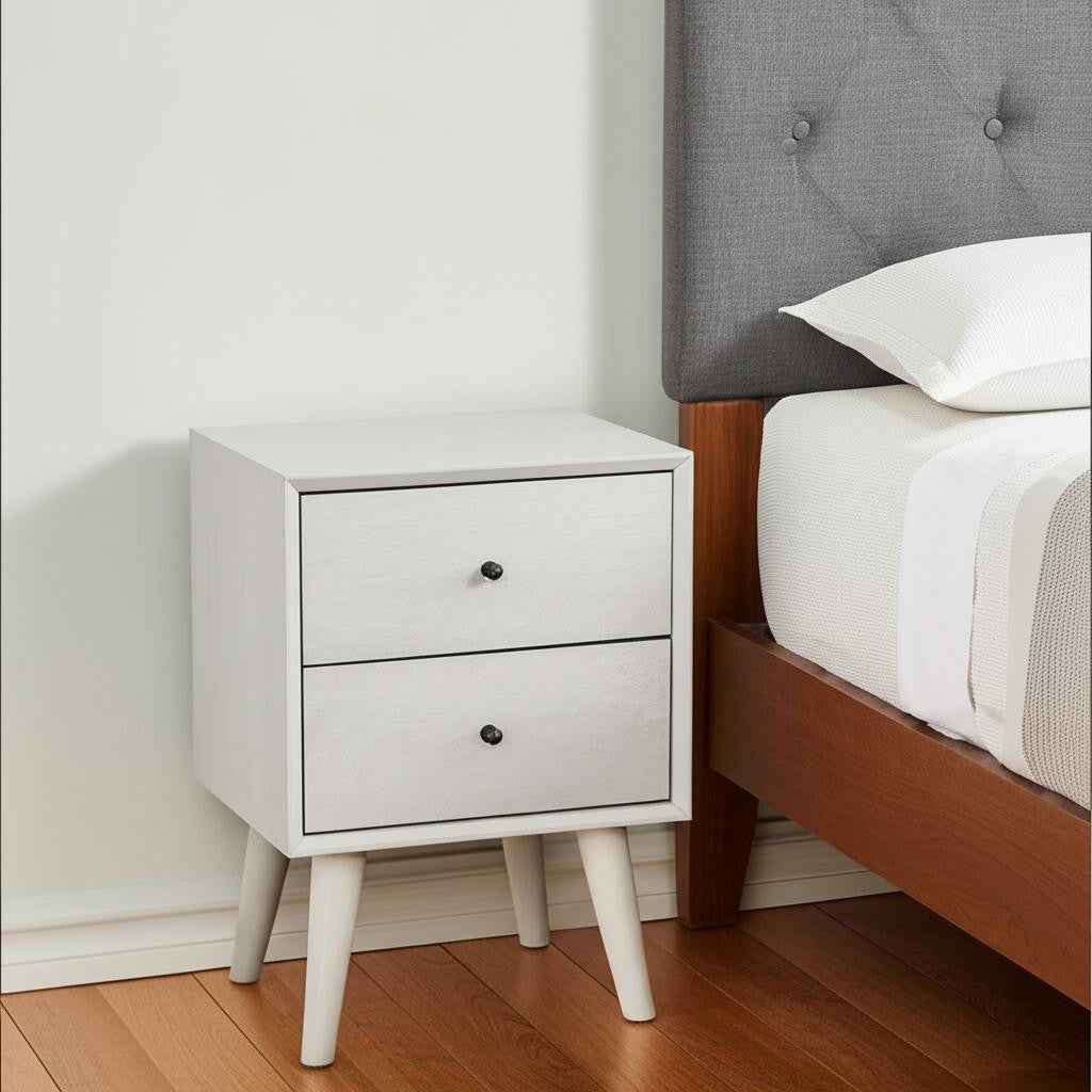Gray Century Modern Wood 2 Drawer Nightstand